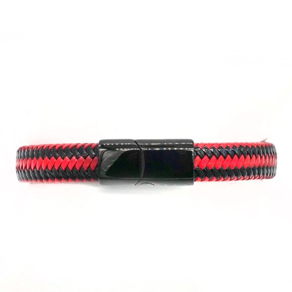 Men’s Bracelet Black & Red Leather with Magnetic Sliding Clasp. - Picture 4 of 5